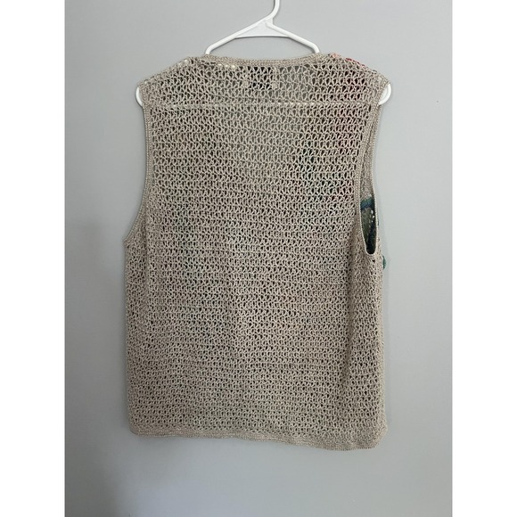 Sigrid Olsen Sport Sweater Vest‎ Womens Large Knit Floral Boho Crochet Linen - Picture 3 of 11